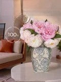 Vase for flowers and dried flowers, ceramic 24 cm, table, white and blue