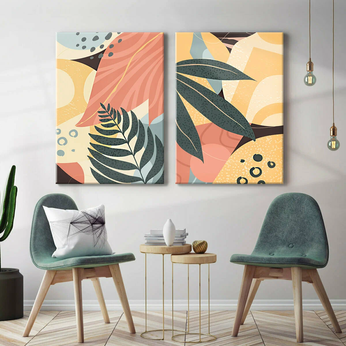 2Pcs 40x50cm Tropical Leaves Canvas Wall Art Set