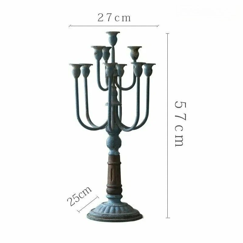 Retro Old Blue candlestick holds 10 candles
