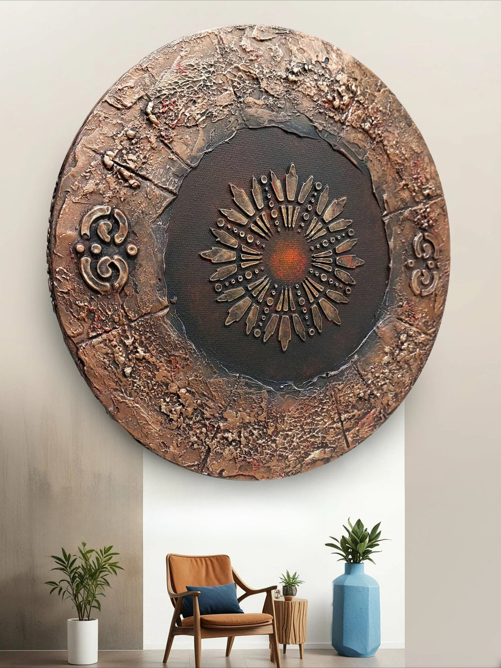 Round 30cm Handmade 3D Abstract Texture Canvas Wall Panel