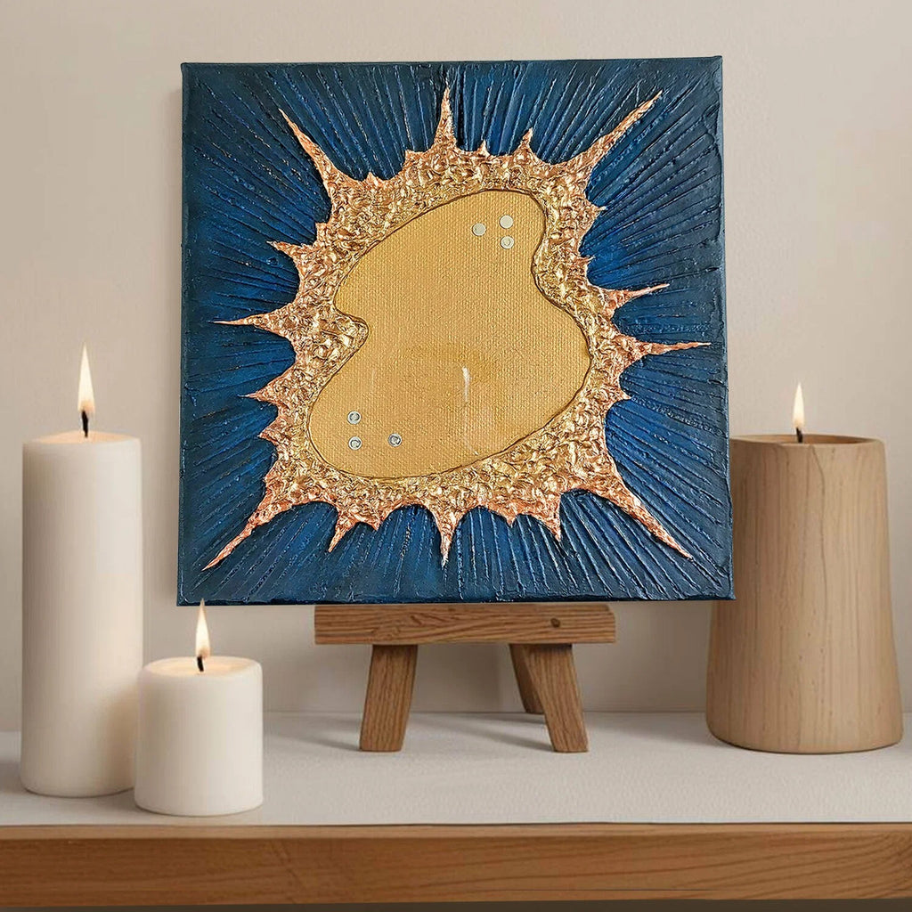 20×20cm Textured 3D Gold Accent Abstract Canvas Wall Art