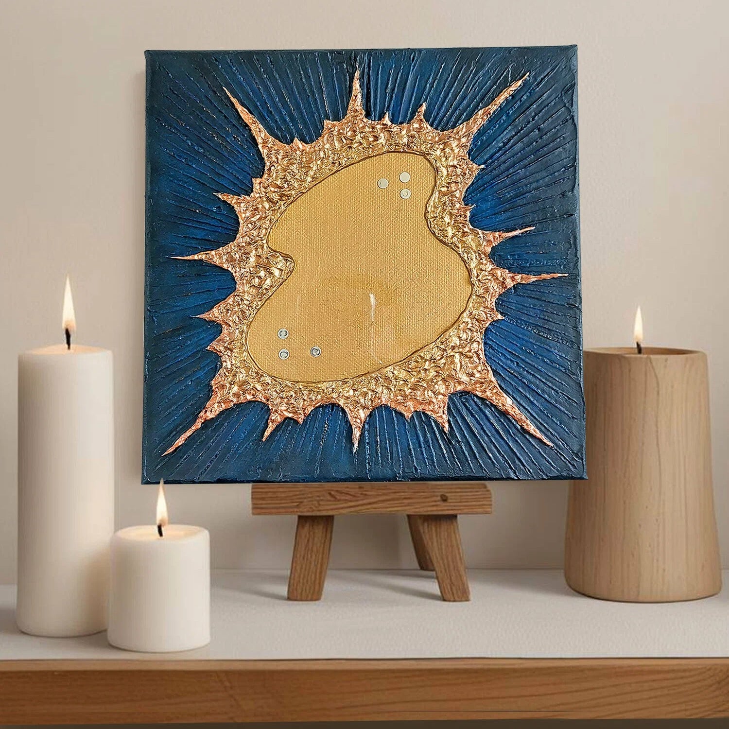 20×20cm Textured 3D Gold Accent Abstract Canvas Wall Art