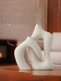 Vase for flowers and dried flowers, ceramic 24 cm, table, white and blue