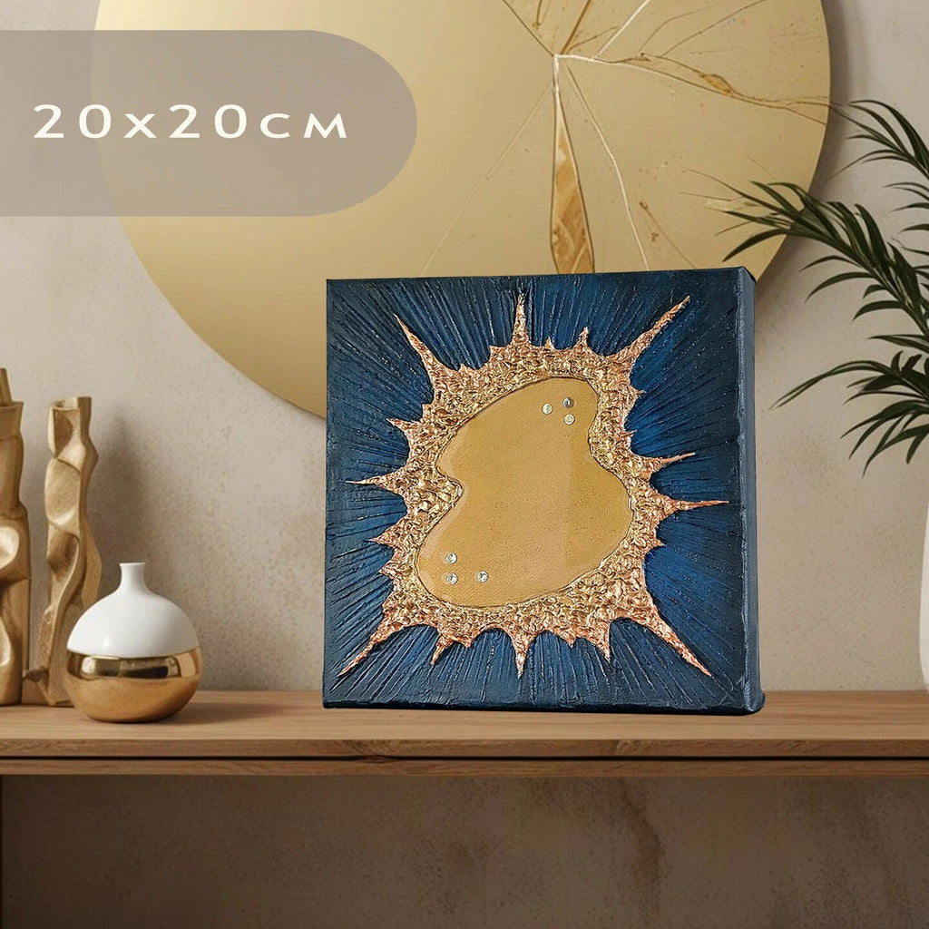 20×20cm Textured 3D Gold Accent Abstract Canvas Wall Art