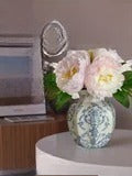 Vase for flowers and dried flowers, ceramic 24 cm, table, white and blue