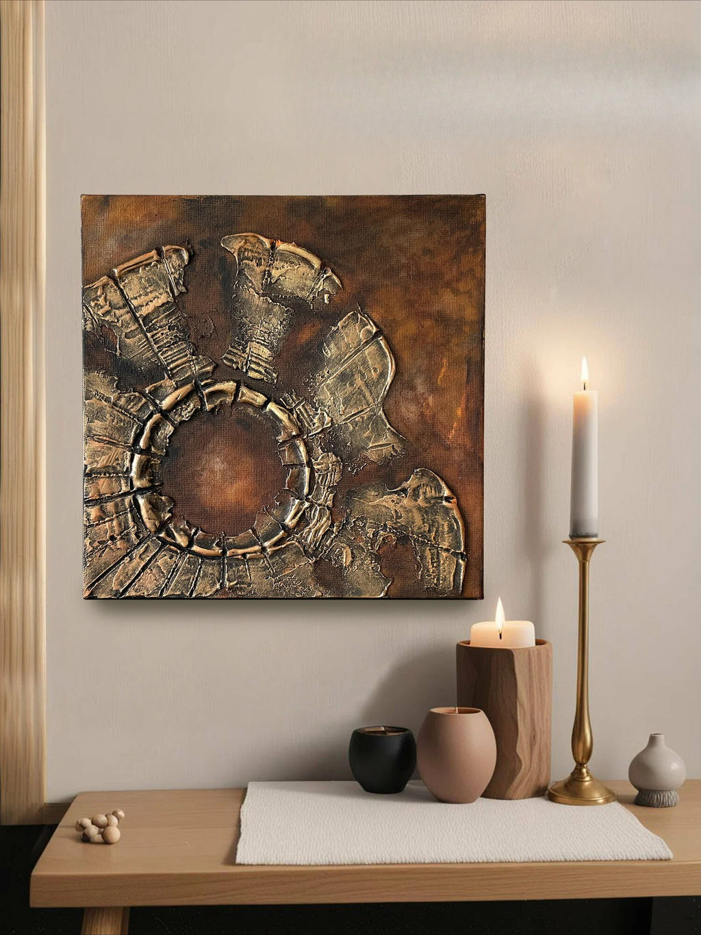 Handmade 3D Textured Abstract Acrylic Canvas Wall Panel 20x20cm