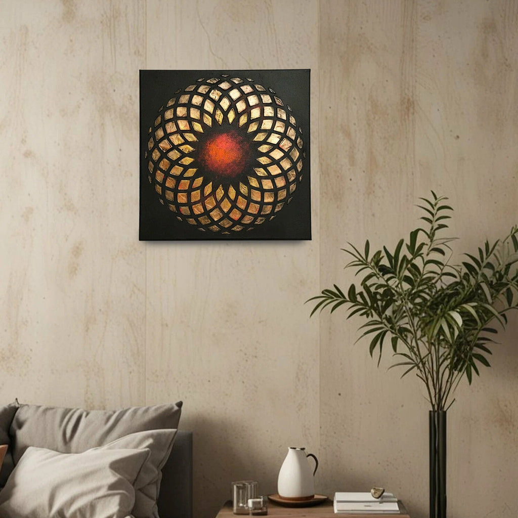 Decorative panel on the wall 30x30cm, author's abstract interior painting, voluminous gold decor on a black background