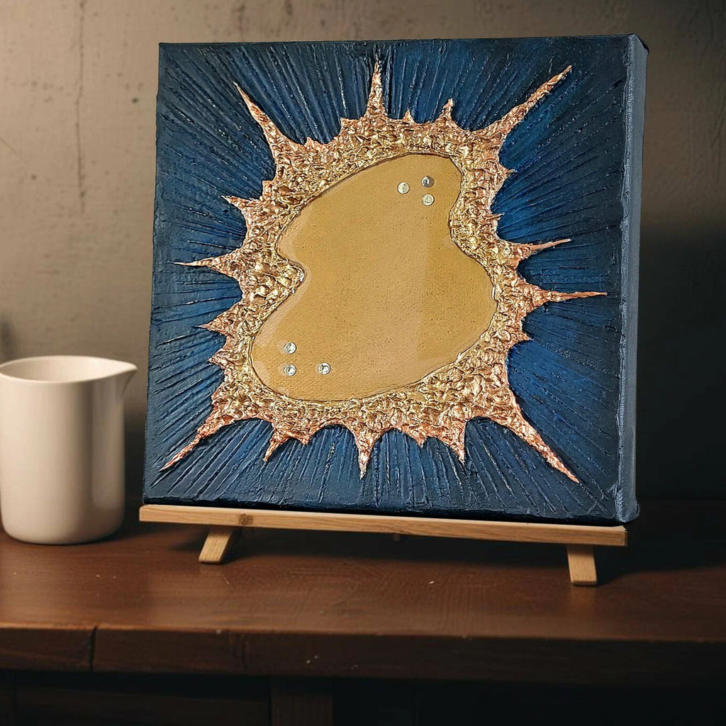 20×20cm Textured 3D Gold Accent Abstract Canvas Wall Art