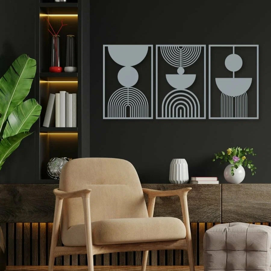 Decorative panel on the wall for interior decoration, set 3 pieces, silver "Weightlessness"