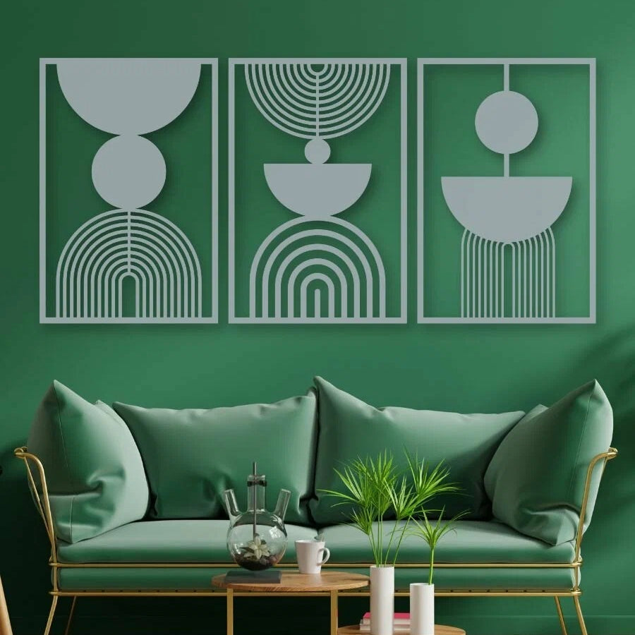 Decorative panel on the wall for interior decoration, set 3 pieces, silver "Weightlessness"