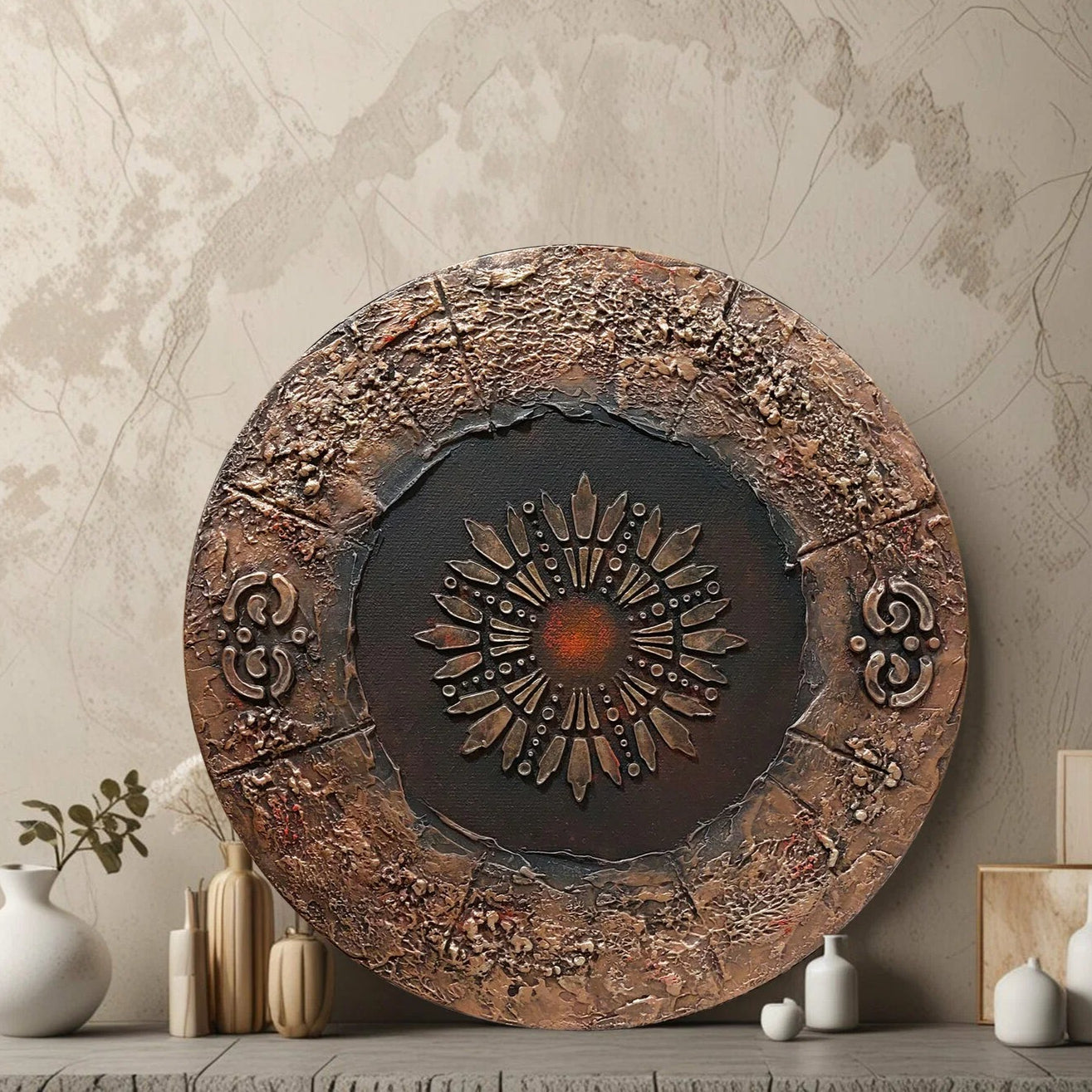 Round 30cm Handmade 3D Abstract Texture Canvas Wall Panel