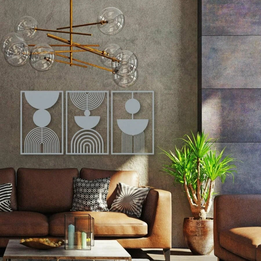 Decorative panel on the wall for interior decoration, set 3 pieces, silver "Weightlessness"