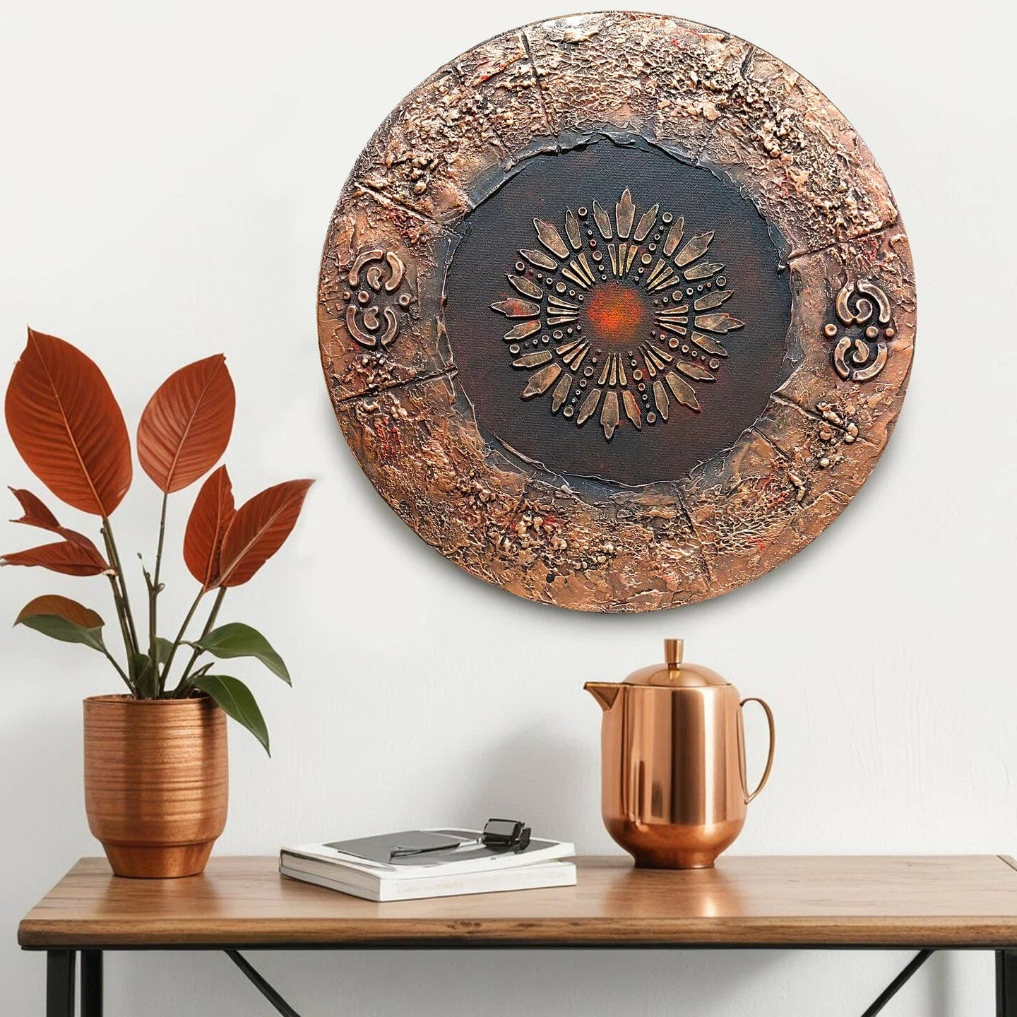 Round 30cm Handmade 3D Abstract Texture Canvas Wall Panel