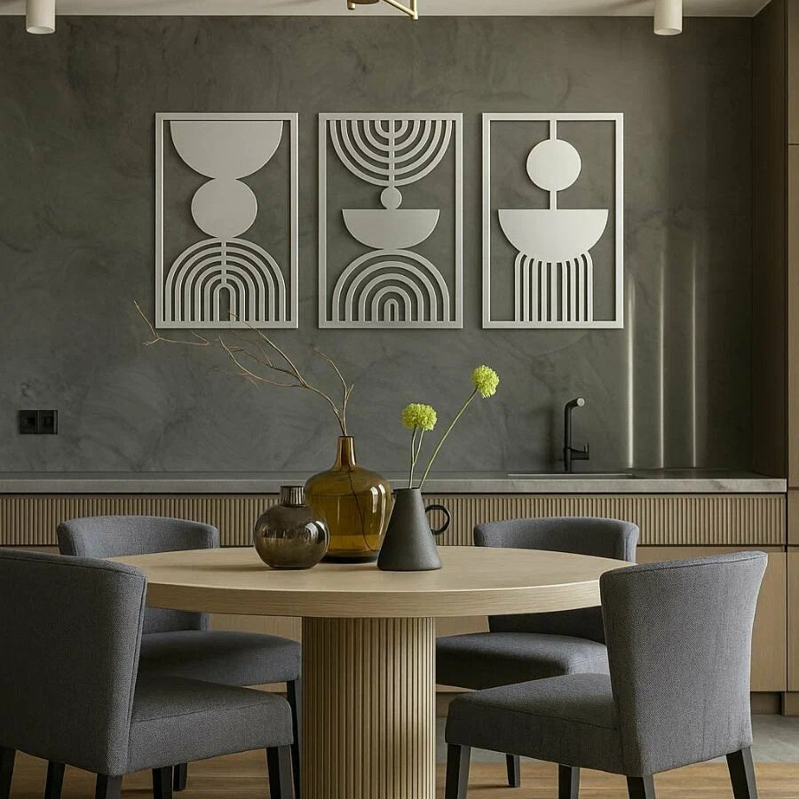 Decorative panel on the wall for interior decoration, set 3 pieces, silver "Weightlessness"