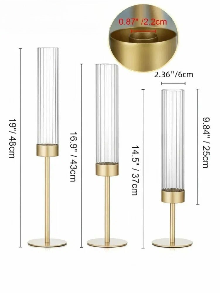 3 Pack Gold Forged Scandinavian Candlestick With Glass