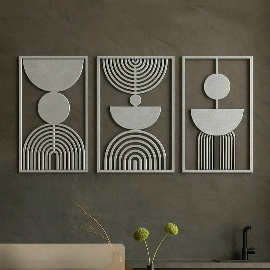 Decorative panel on the wall for interior decoration, set 3 pieces, silver "Weightlessness"