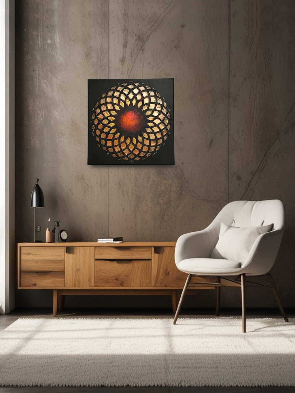 Decorative panel on the wall 30x30cm, author's abstract interior painting, voluminous gold decor on a black background