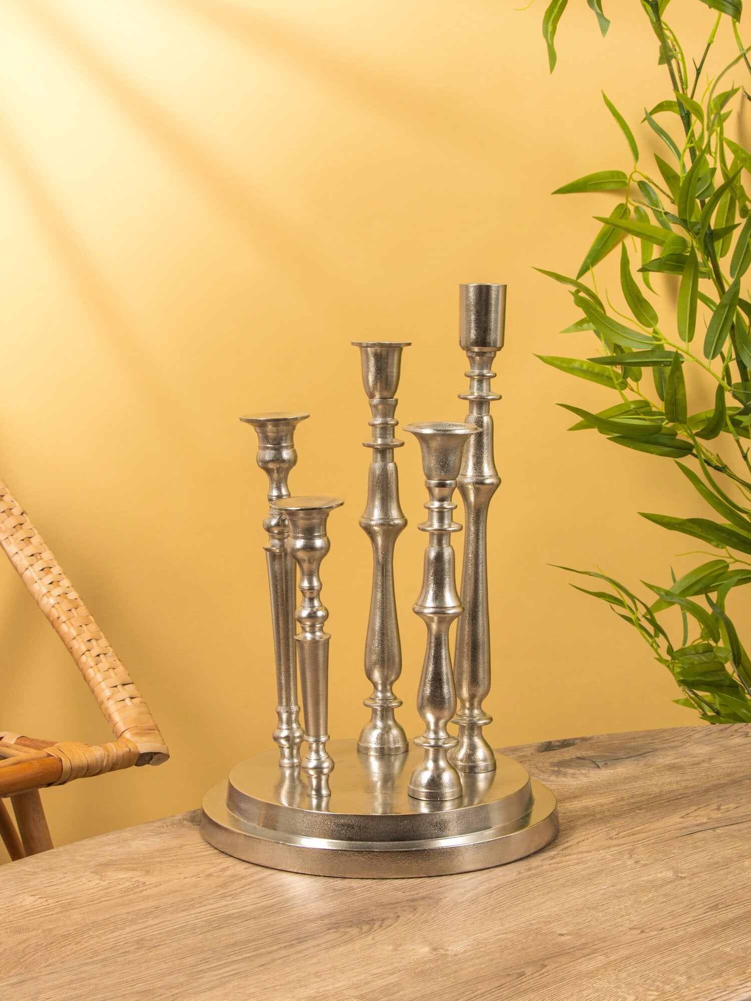 Abundance Silver Aluminum 5-Candle Holder Table Decor