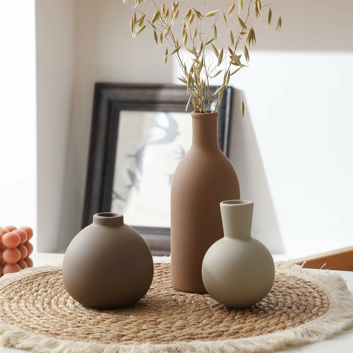 3Pcs Rustic Farm Boho Modern Ceramic Vase Set