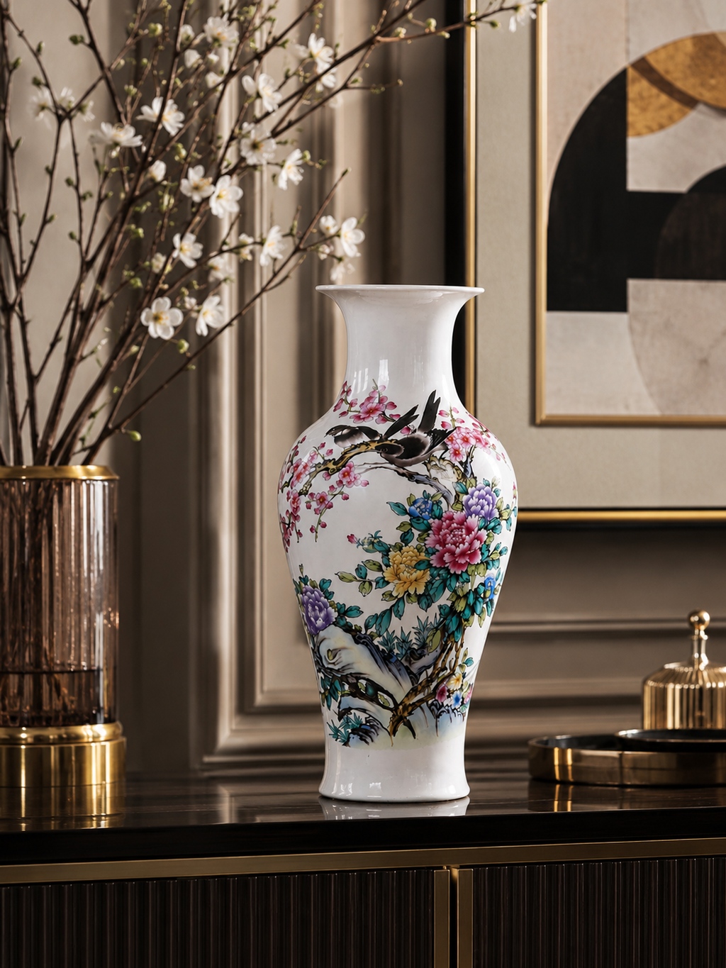 White Ceramic Fresa 36cm Table Vase