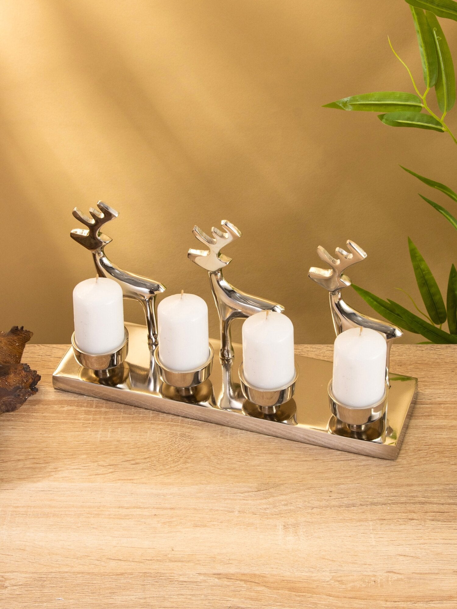 Trio Of Deer Aluminum 4-Candle Holder Decor