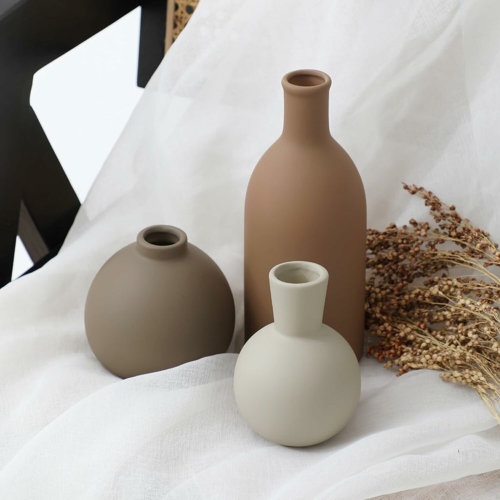 3Pcs Rustic Farm Boho Modern Ceramic Vase Set