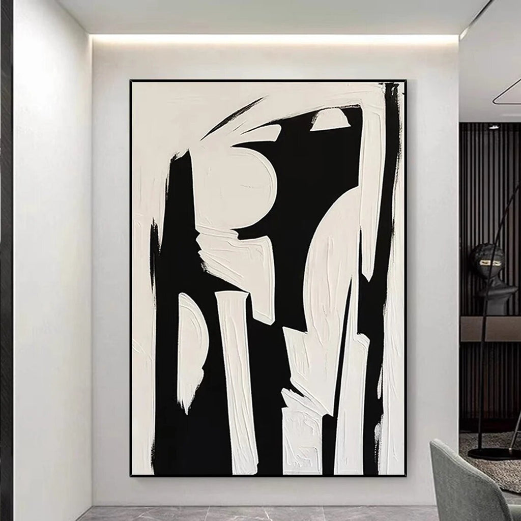 Large 3D Textured Black White Hand Drawn Abstract Canvas Wall Art