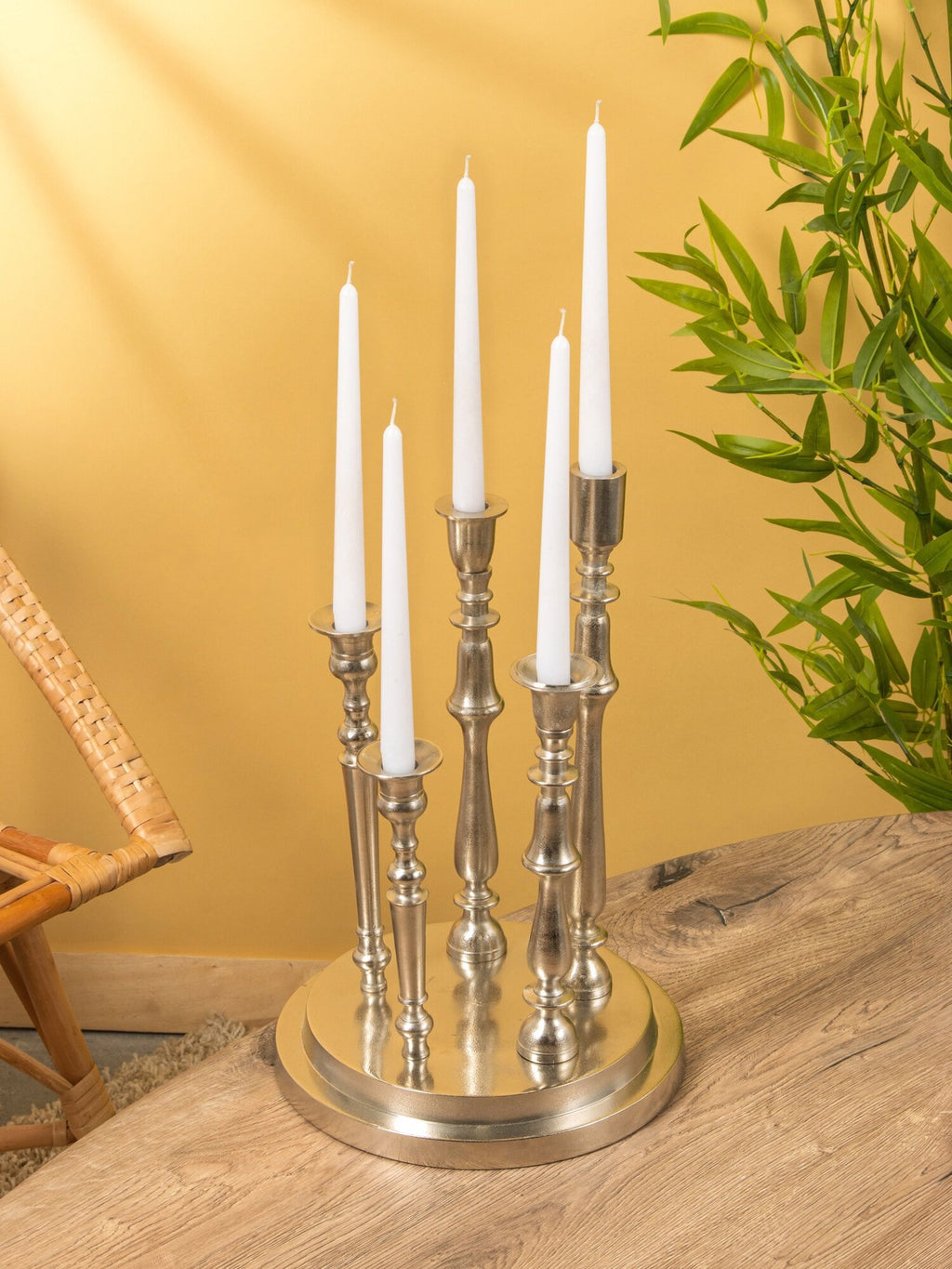 Abundance Silver Aluminum 5-Candle Holder Table Decor