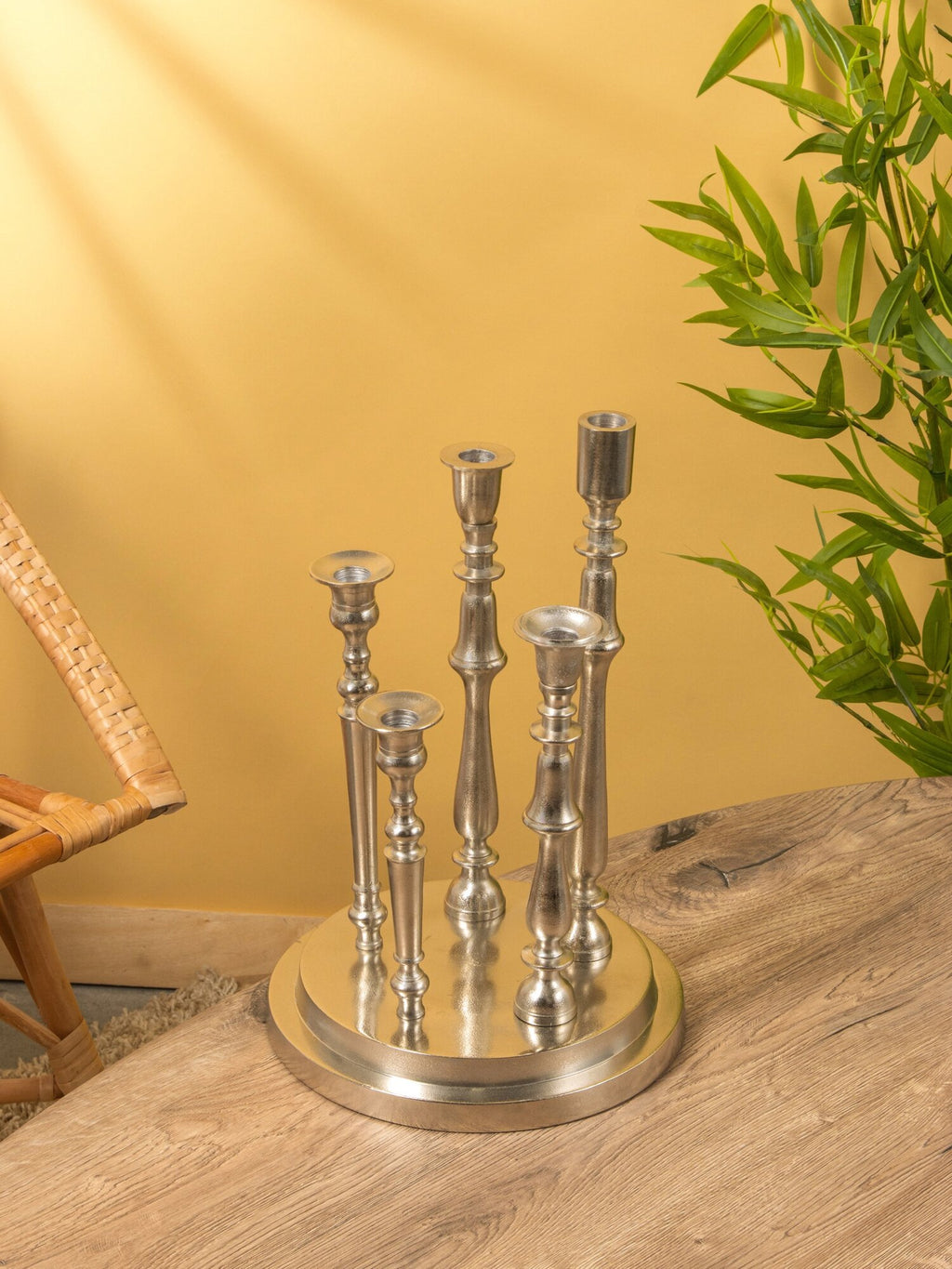 Abundance Silver Aluminum 5-Candle Holder Table Decor