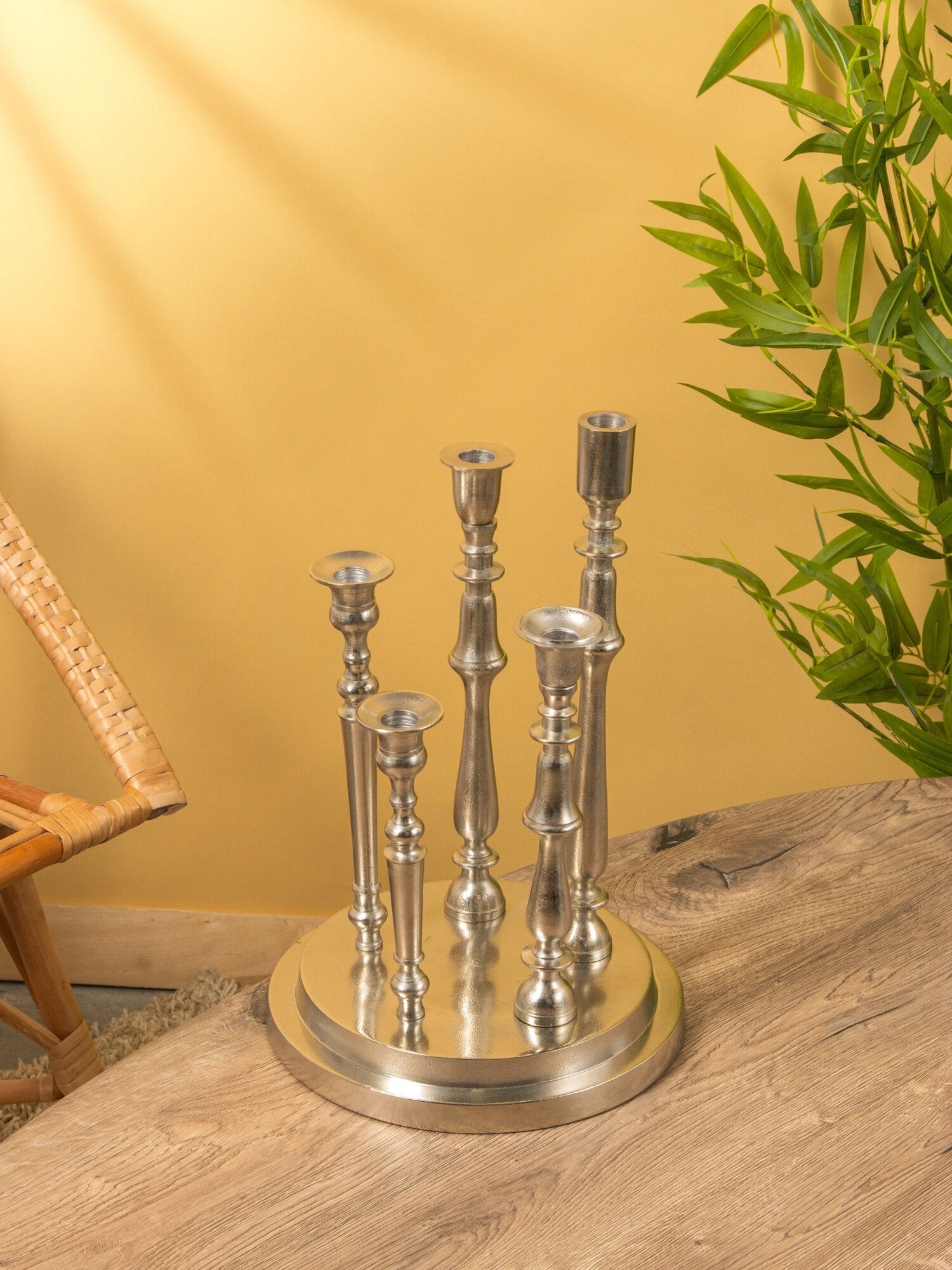 Abundance Silver Aluminum 5-Candle Holder Table Decor