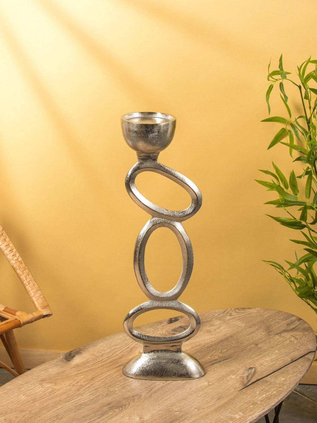 Candlestick "Rings" size 21 × 12.5 × 65 cm, material aluminum, color silver