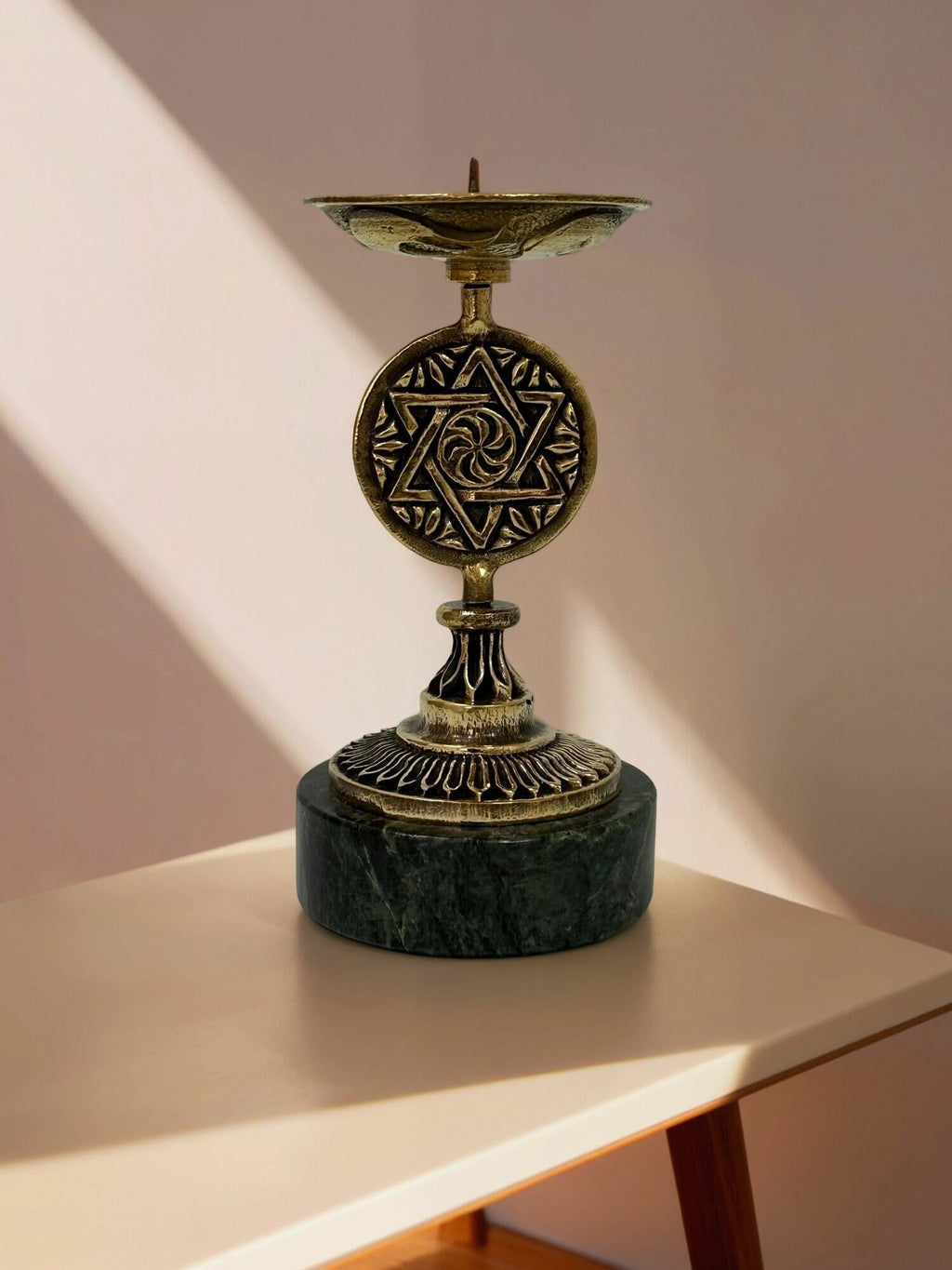 Star Pattern Brass Candlestick Elegant Table Decor