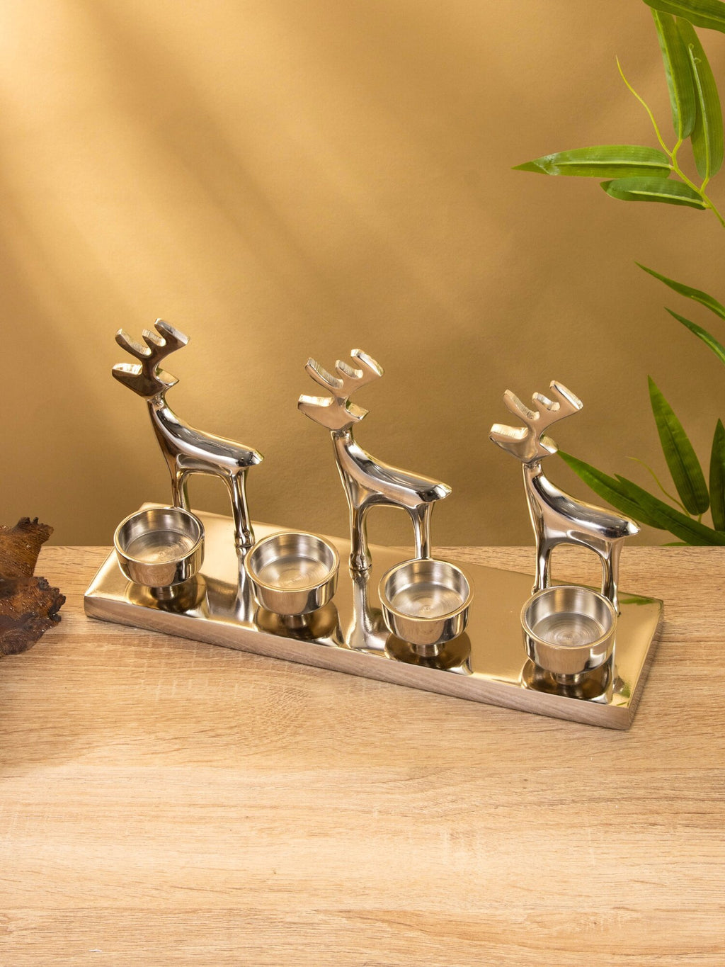 Trio Of Deer Aluminum 4-Candle Holder Decor
