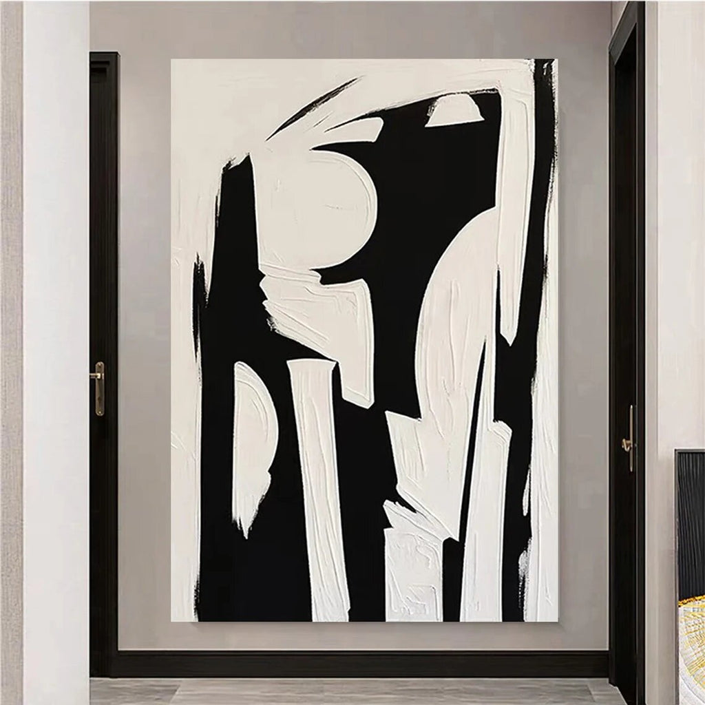 Large 3D Textured Black White Hand Drawn Abstract Canvas Wall Art