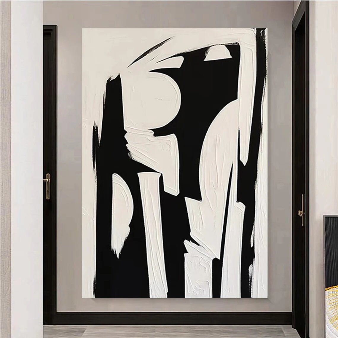 Large 3D Textured Black White Hand Drawn Abstract Canvas Wall Art