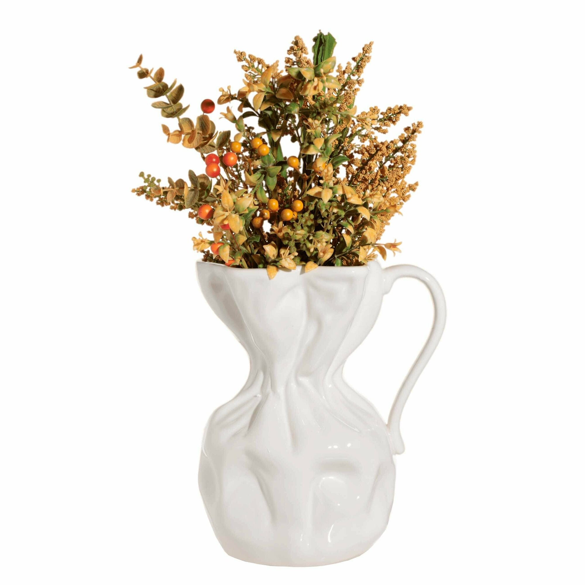 White Ceramic Crumpled Effect 25cm Vase