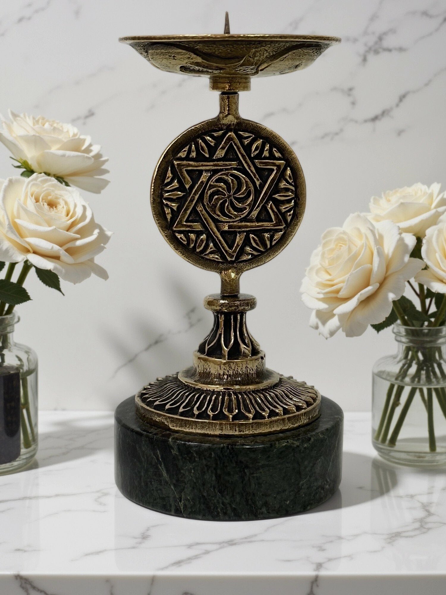 Star Pattern Brass Candlestick Elegant Table Decor