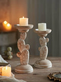 Natural Pine Cactus Shaped Candlestick Home Decor