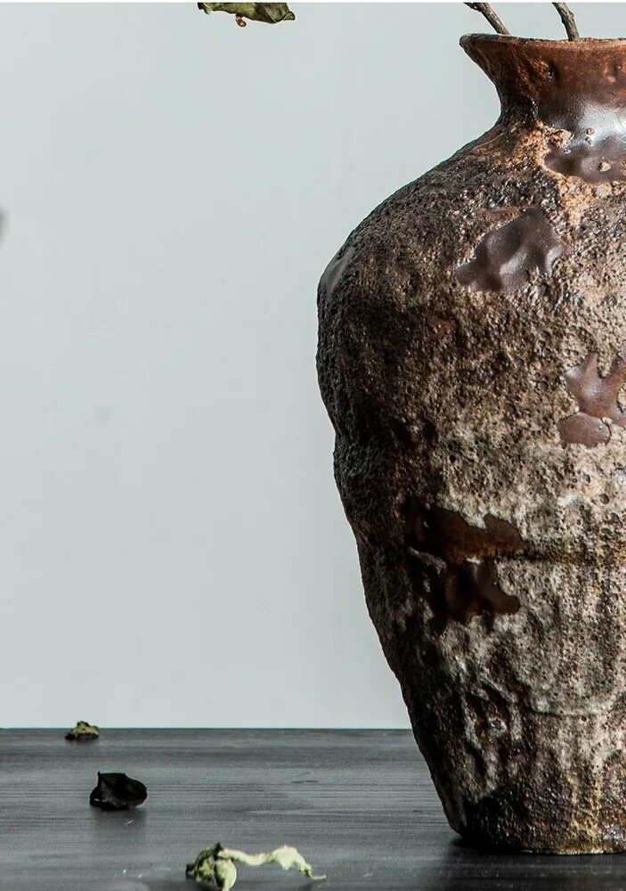 36cm Old Coarse Clay Ceramic Vase