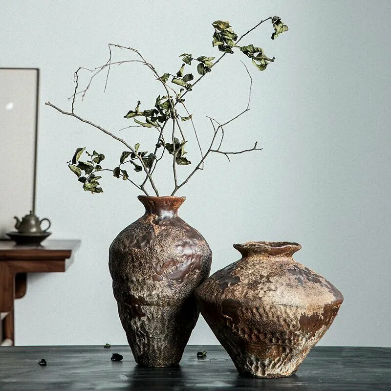 36cm Old Coarse Clay Ceramic Vase