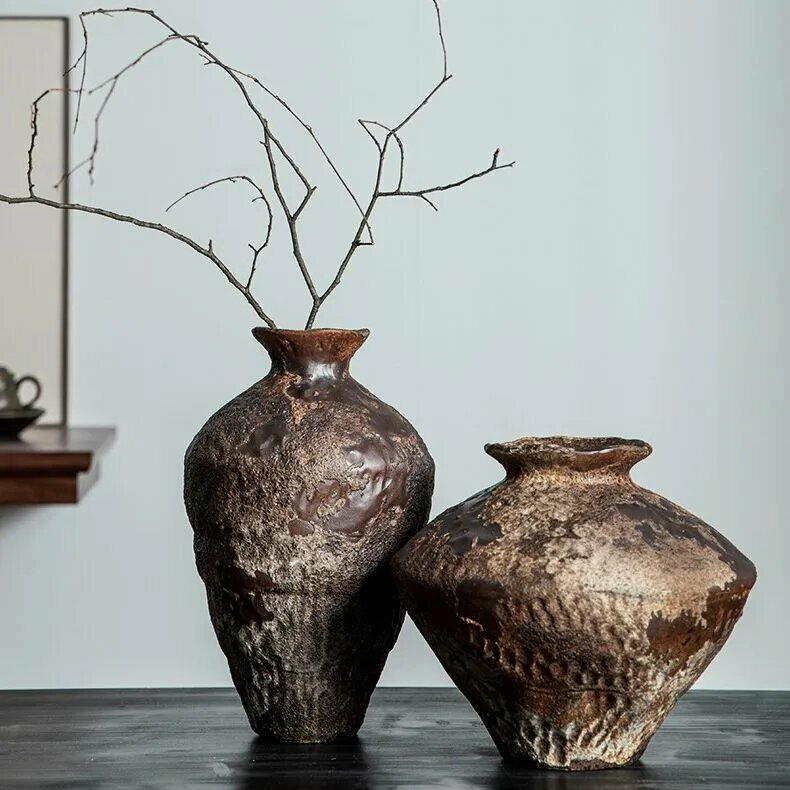 36cm Old Coarse Clay Ceramic Vase